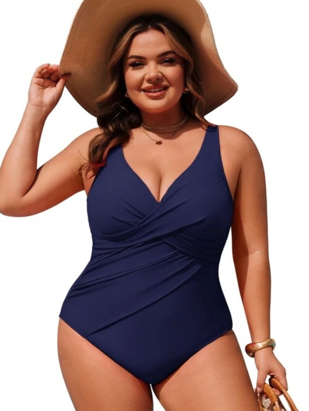 Hanna Nikole Navy One-Piece Swimsuit - V-Neck Ruched Tummy Control Sz 20W NWT